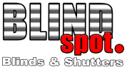 Company logo featuring the word "BLIND" with a striped pattern, "spot" in red, and "Blinds & Shutters" tagline, representing window treatment solutions.