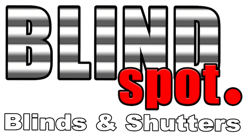 Company logo featuring the word "BLIND" with a striped pattern, "spot" in red, and "Blinds & Shutters" tagline, representing window treatment solutions.