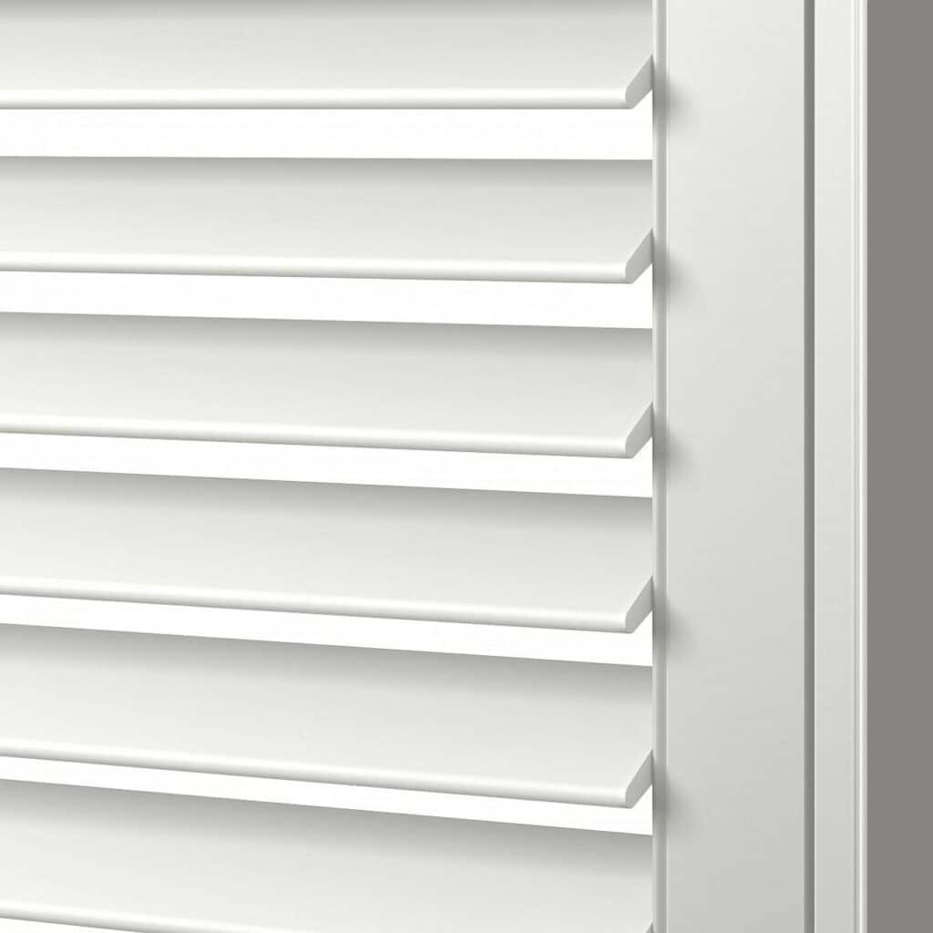 White window shutters with adjustable louvers for light control and privacy.