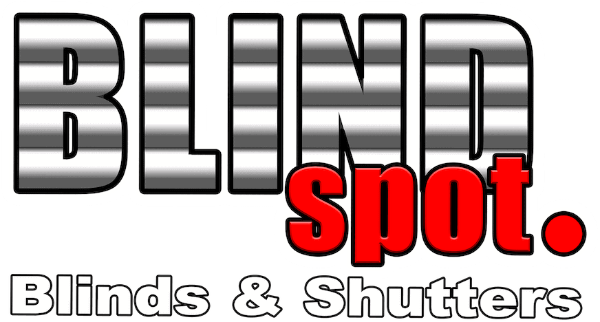 Company logo featuring the word "BLIND" with a striped pattern, "spot" in red, and "Blinds & Shutters" tagline, representing window treatment solutions.